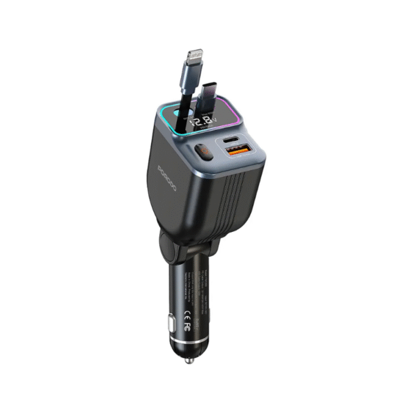 Porodo 65W Car Charger Dual Retractable Cable
