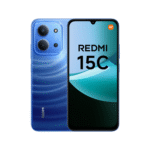 Xiaomi Redmi 15C 4G 4+128GB Moonlight Blue front and back view showing HD+ display and 50MP AI camera in moonlight blue finish