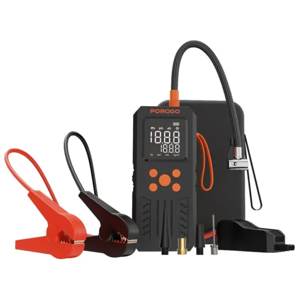 Porodo 4-In-1 Multi-Tool Inflator & Jump Starter with 150PSI Auto-Stop & SOS Lighting