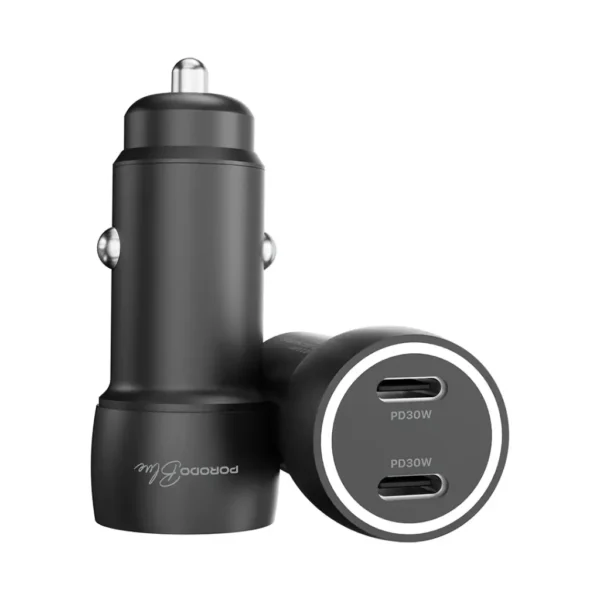 Porodo Blue Riva 60W Dual USB-C Car Charger with C to Lightning cable