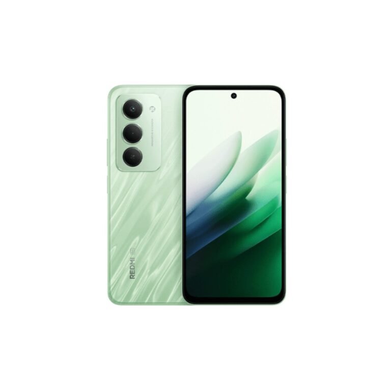 Redmi 15 5G 8+256GB Ripple Green front and back view showing high-resolution display and 50MP AI camera in ripple green finish
