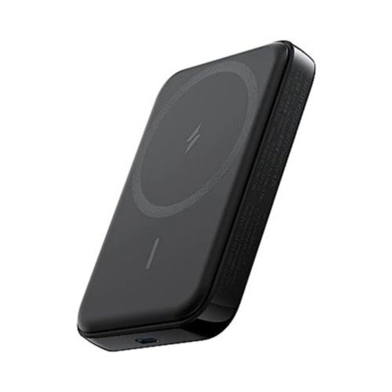 Anker 321 PowerCore 5K MagGo Battery Black front angled view showing magnetic MagSafe design and USB-C port