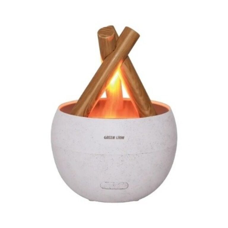 Green Lion Flame Scented Air Diffuser 150ml showing LED flame light effect and ultrasonic mist design for home aromatherapy