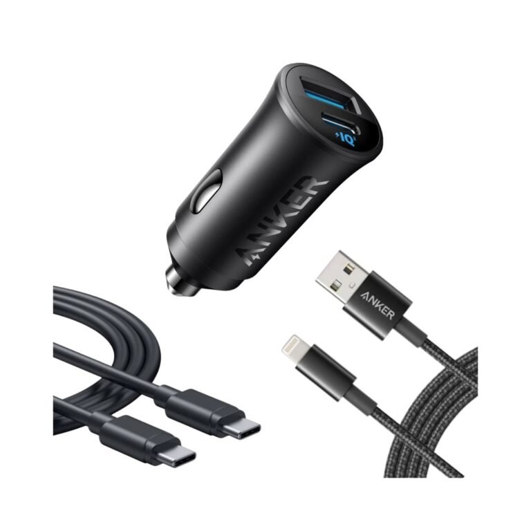 Anker ultra compact 30w car charger with USB-C & Lightning Cable