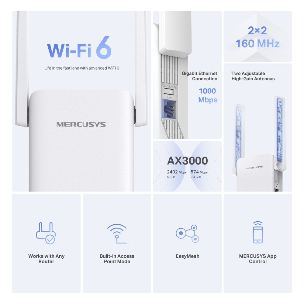Mercusys ME80X AX3000 Wi-Fi 6 Range Extender - photo 2