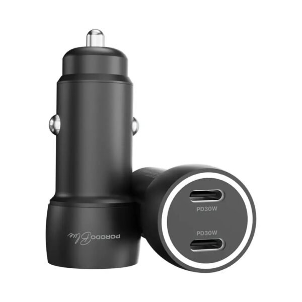 Porodo Blue Riva 60W Dual USB-C Car Charger with C to Lightning cable