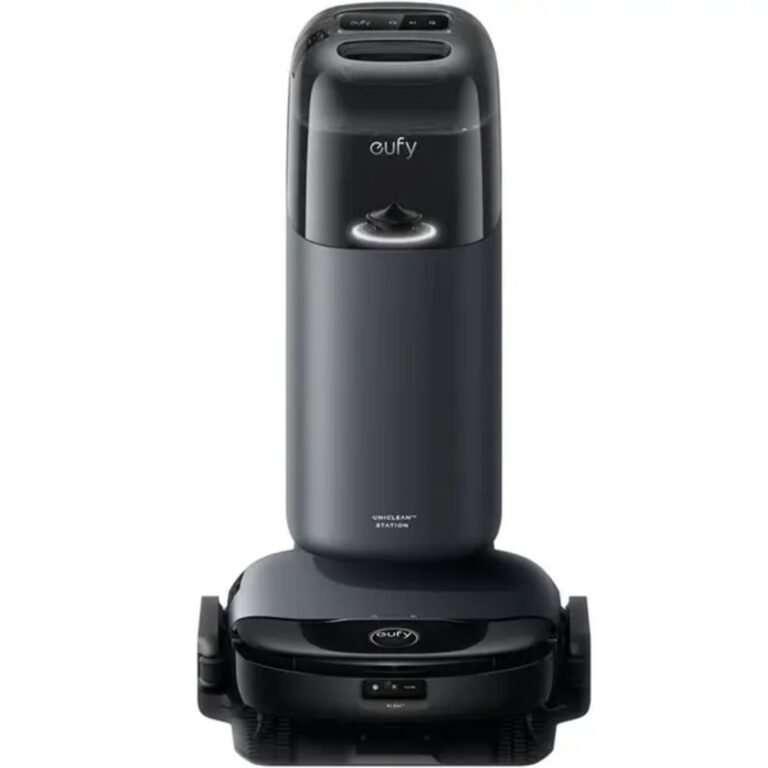 Black Iteration MONI S1 robot vacuum cleaner top view showing smart navigation and modern black design