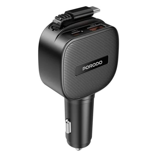Porodo Cross Multi-Port Car Charger with Integrated USB-C Cable