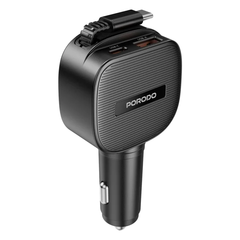 Porodo Cross Multi-Port Car Charger with Integrated USB-C Cable