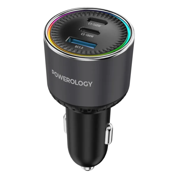 Powerology Elan 240W – Powerology Élan 240W Dual USB-C & USB-A Car Adapter