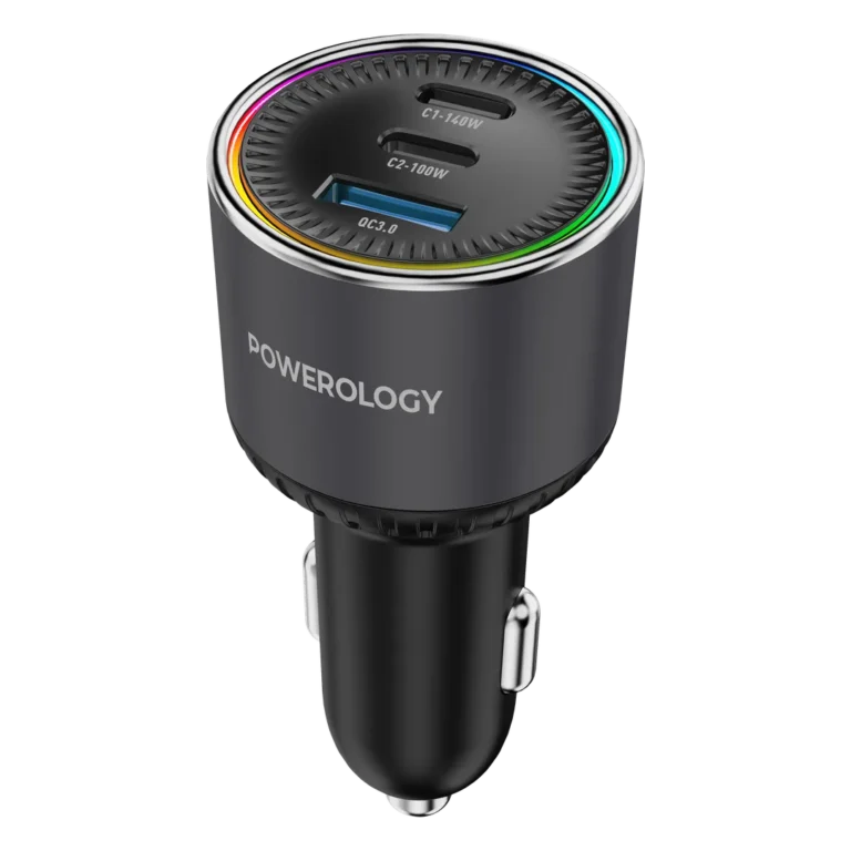 Powerology Elan 240W – Powerology Élan 240W Dual USB-C & USB-A Car Adapter